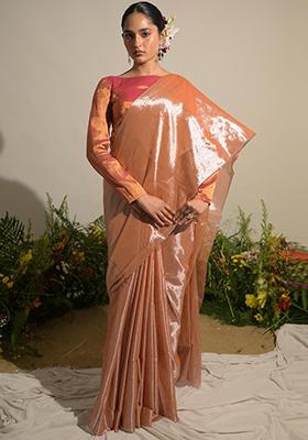 Neon Orange Woven Cotton Saree