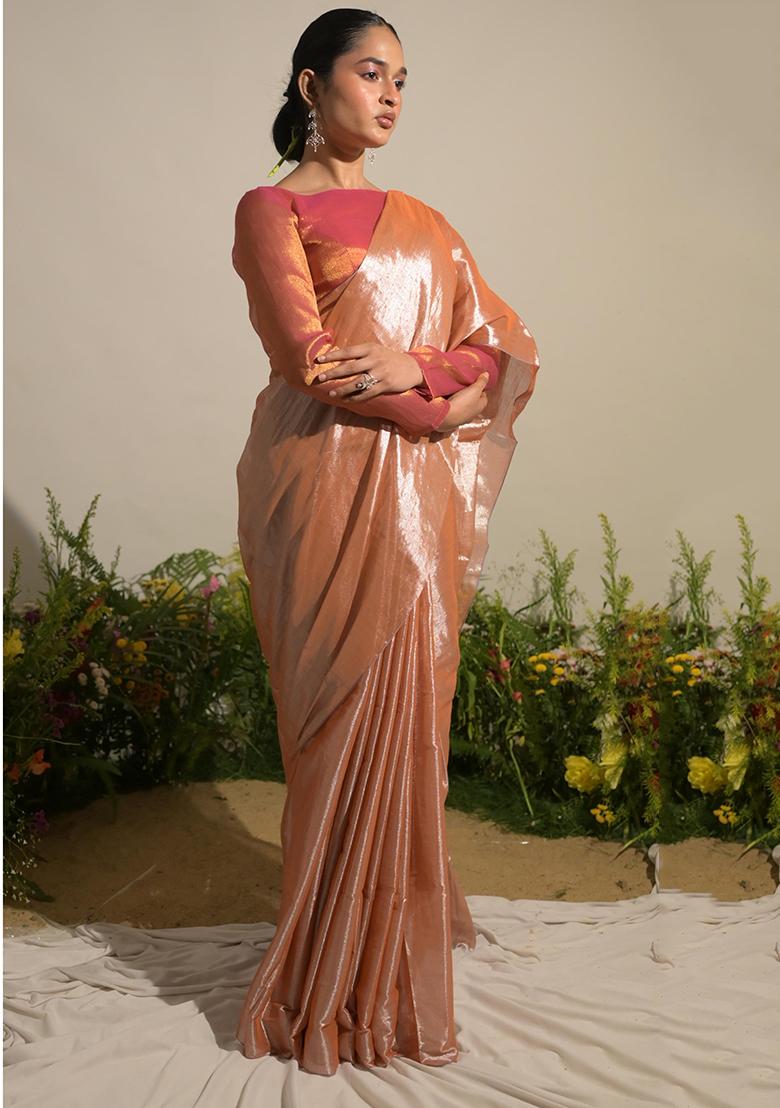 Neon Orange Woven Cotton Saree