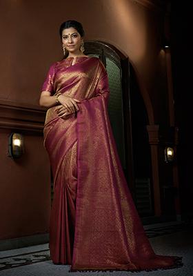 Pink Weaving Art Silk Saree Set