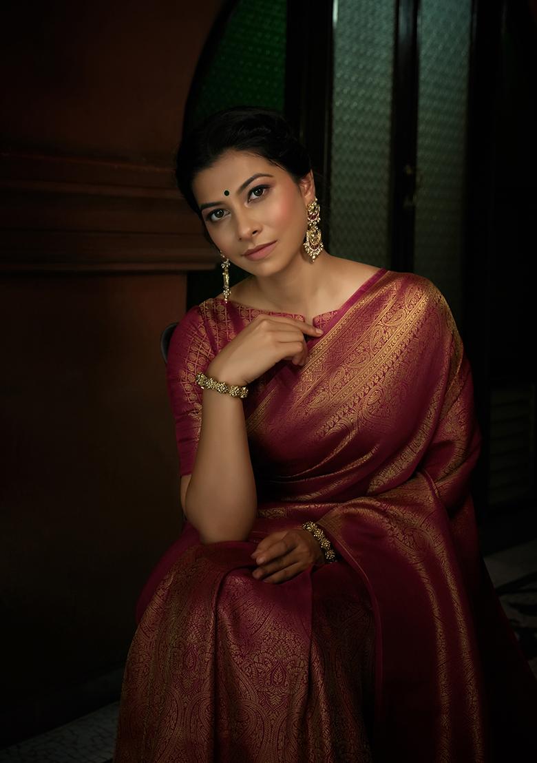 Pink Weaving Art Silk Saree Set