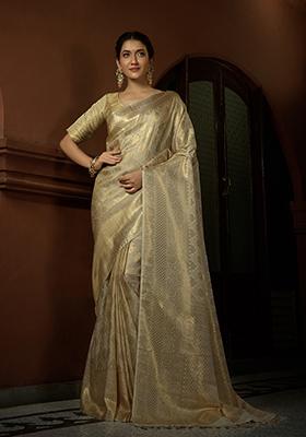 Off White Weaving Art Silk Saree Set