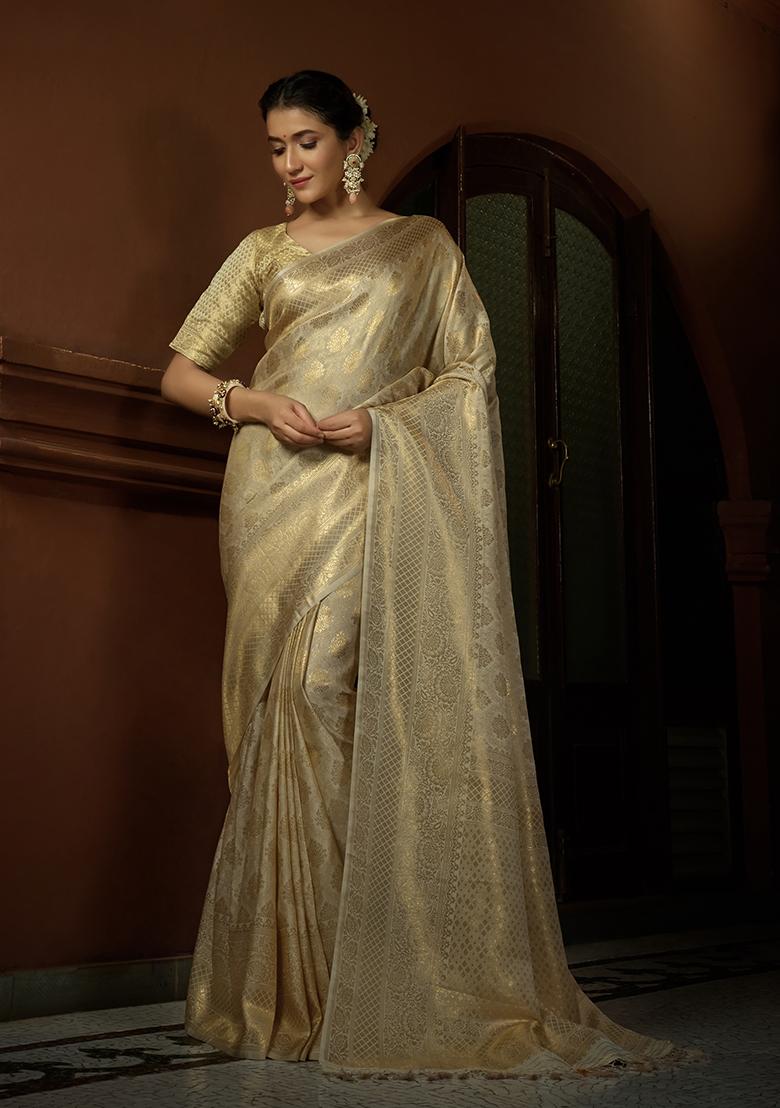 Off White Weaving Art Silk Saree Set