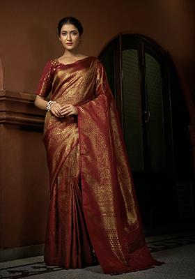 Maroon Weaving Art Silk Saree Set
