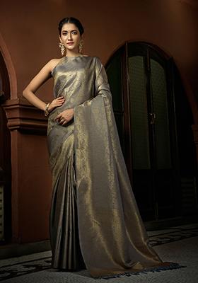 Grey Weaving Art Silk Saree Set