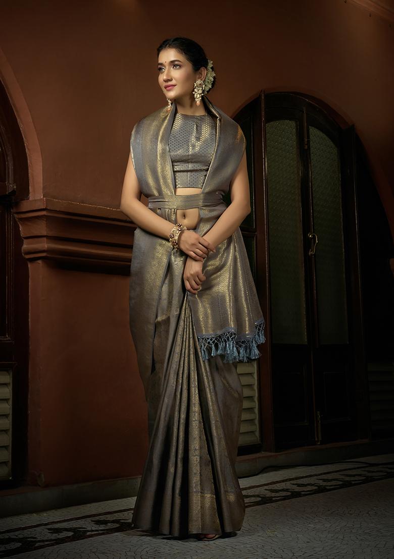 Grey Weaving Art Silk Saree Set