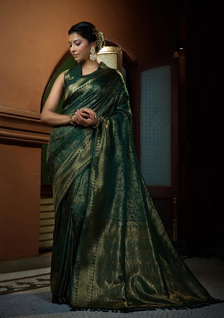 Dark Green Weaving Art Silk Saree Set