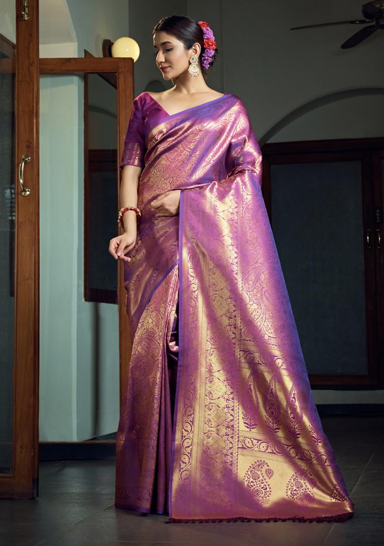 Wine Weaving Art Silk Saree Set