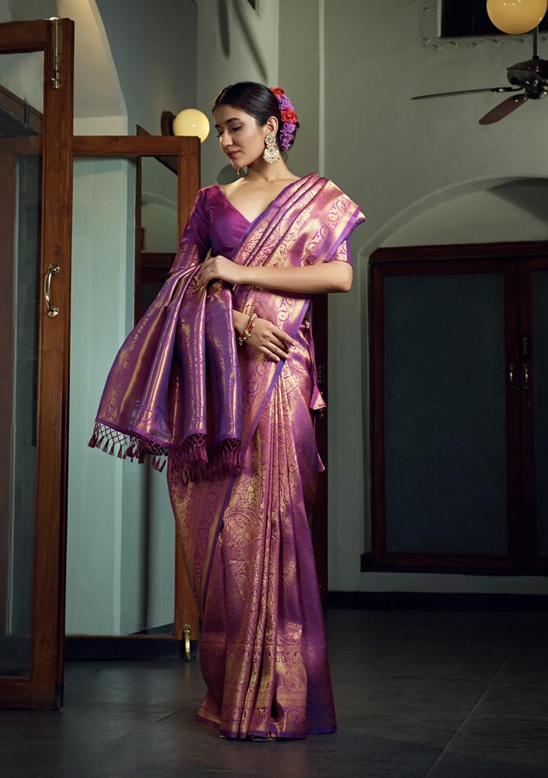 Wine Weaving Art Silk Saree Set