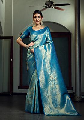 Blue Weaving Art Silk Saree Set