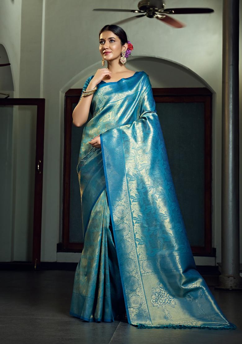 Blue Weaving Art Silk Saree Set