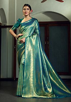 Teal Blue Weaving Art Silk Saree Set