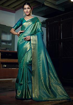 Teal Green Weaving Art Silk Saree Set
