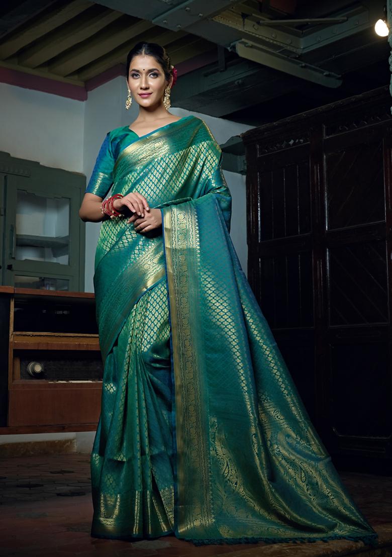 Teal Green Weaving Art Silk Saree Set