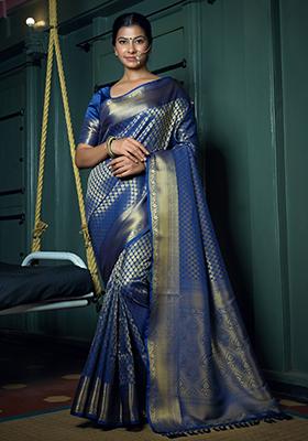 Navy Blue Weaving Art Silk Saree Set