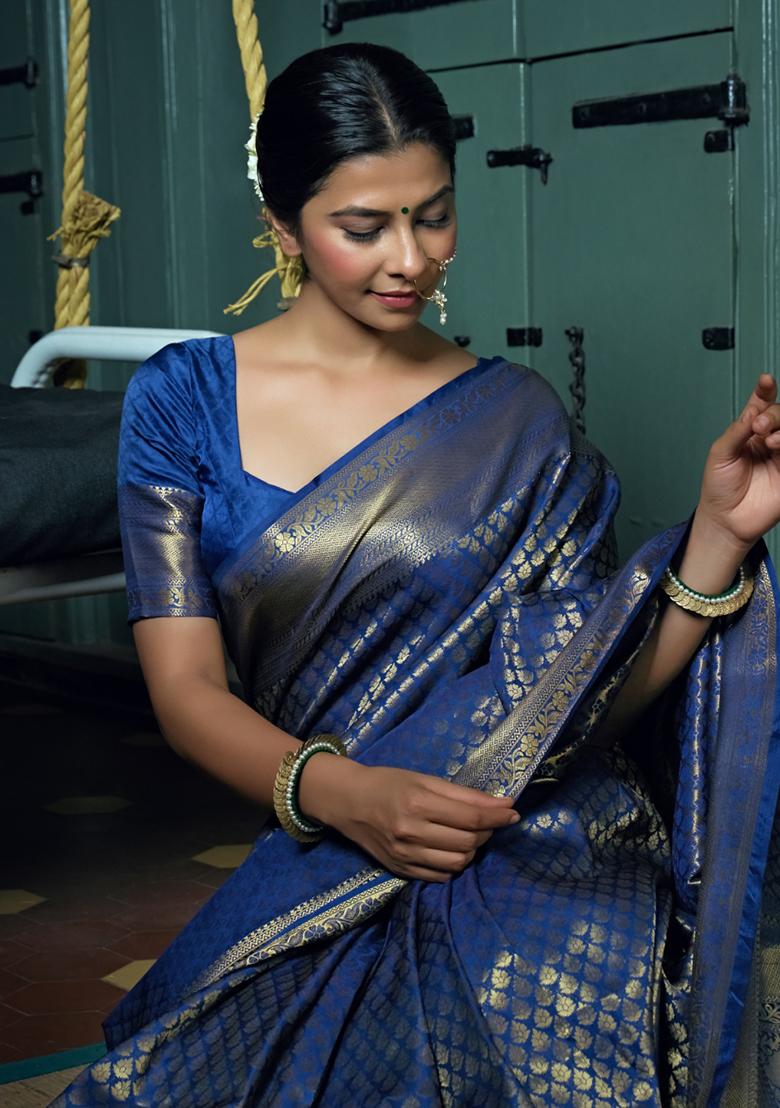 Navy Blue Weaving Art Silk Saree Set