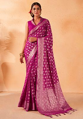 Pink Zari Work Banarasi Silk Saree Set