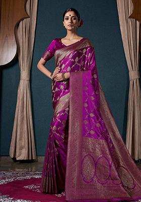 Wine Zari Work Satin Saree Set