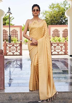 Beige Zari Work Blended Silk Saree Set