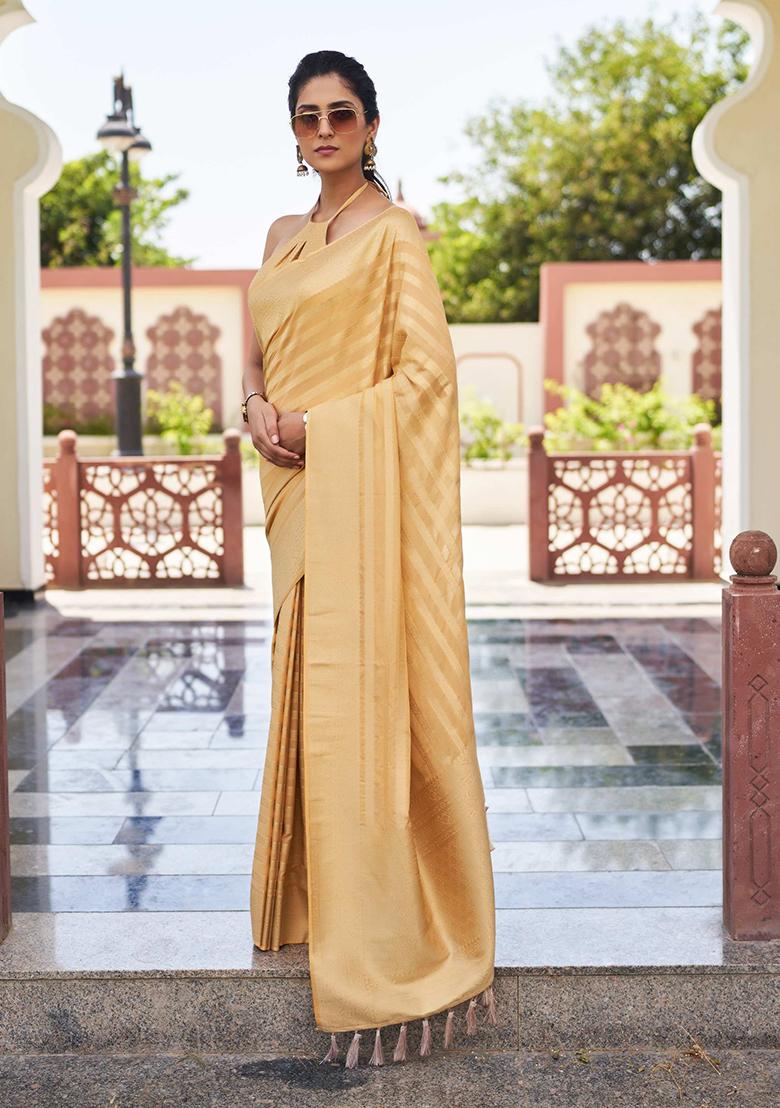 Beige Zari Work Blended Silk Saree Set