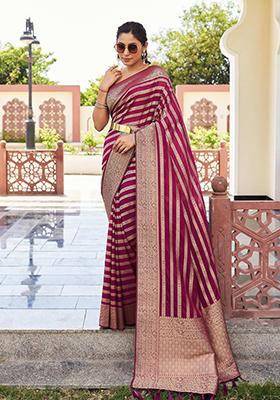 Wine Zari Work Blended Silk Saree Set