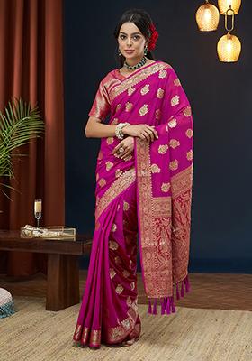 Pink Floral Print Georgette Saree Set