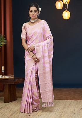 Lavender Weaving Blended Silk Saree Set