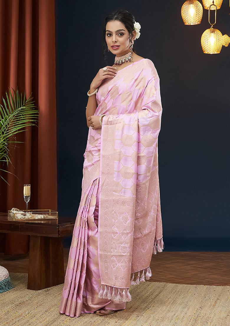 Lavender Weaving Blended Silk Saree Set