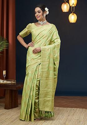 Pista Green Weaving Blended Silk Saree Set