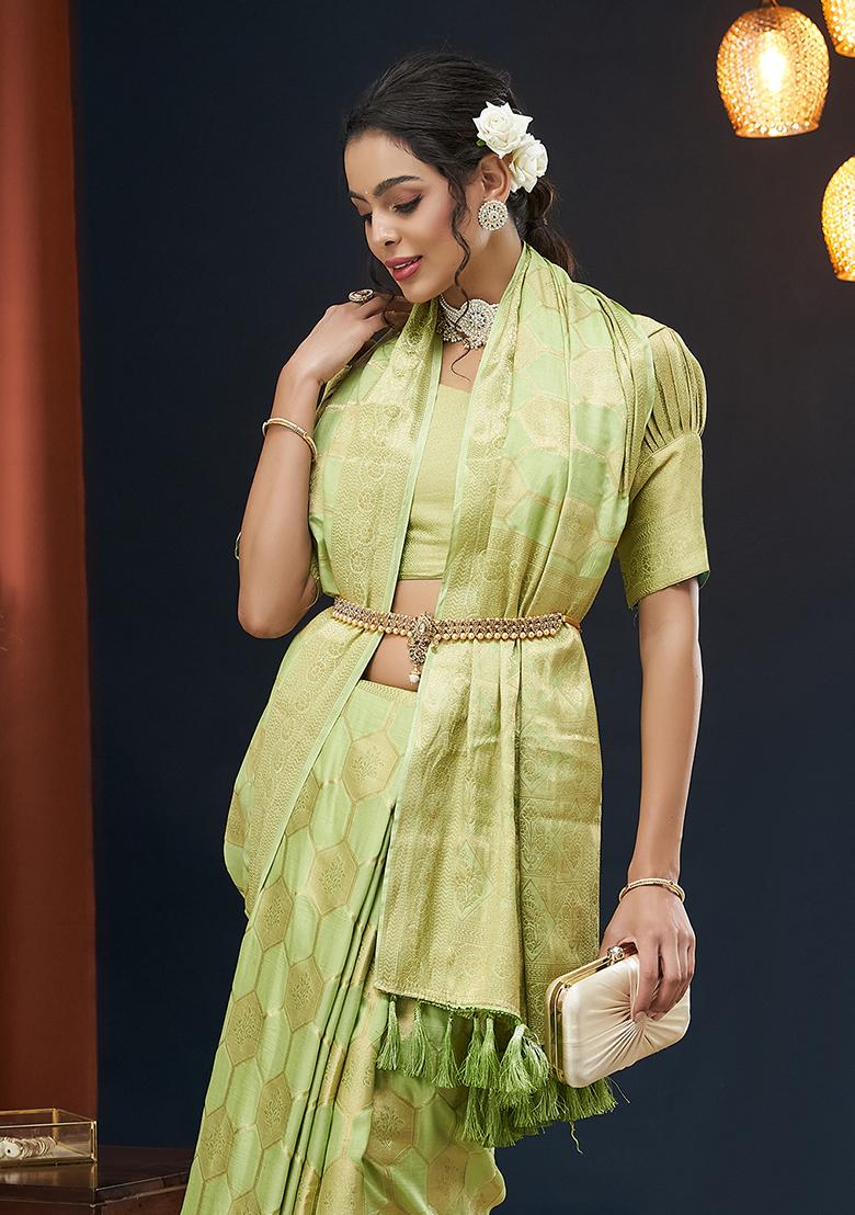 Pista Green Weaving Blended Silk Saree Set