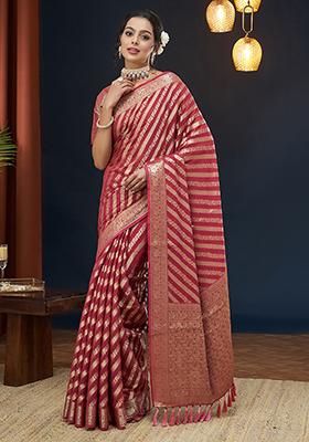 Pink Zari Embroidered Georgette Saree Set