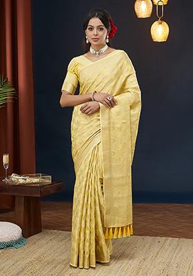 Yellow Zari Work Georgette Saree Set