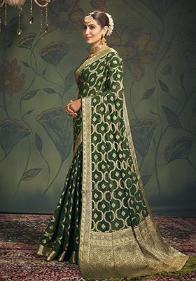 Green Zari Embroidered Georgette Saree Set