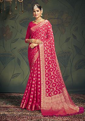 Pink Zari Embroidered Georgette Saree Set
