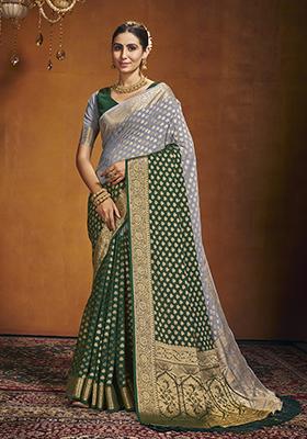 Green Zari Embroidered Georgette Saree Set