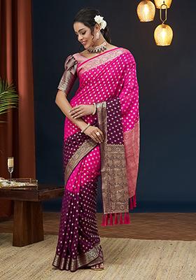 Pink Zari Embroidered Georgette Saree Set