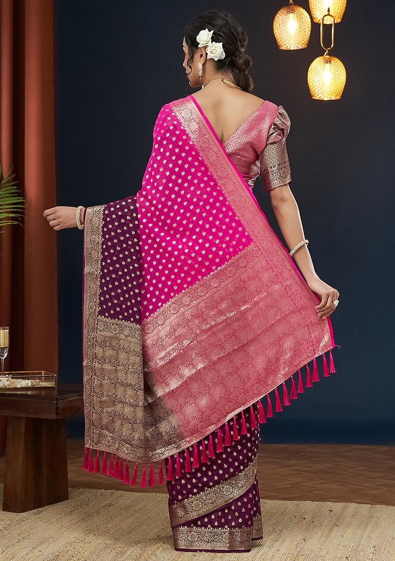 Pink Zari Embroidered Georgette Saree Set