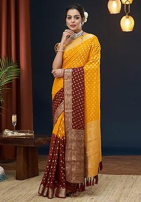 Yellow Zari Embroidered Georgette Saree Set