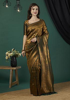 Bottle Green Zari Work Kanjeevaram Silk Saree Set