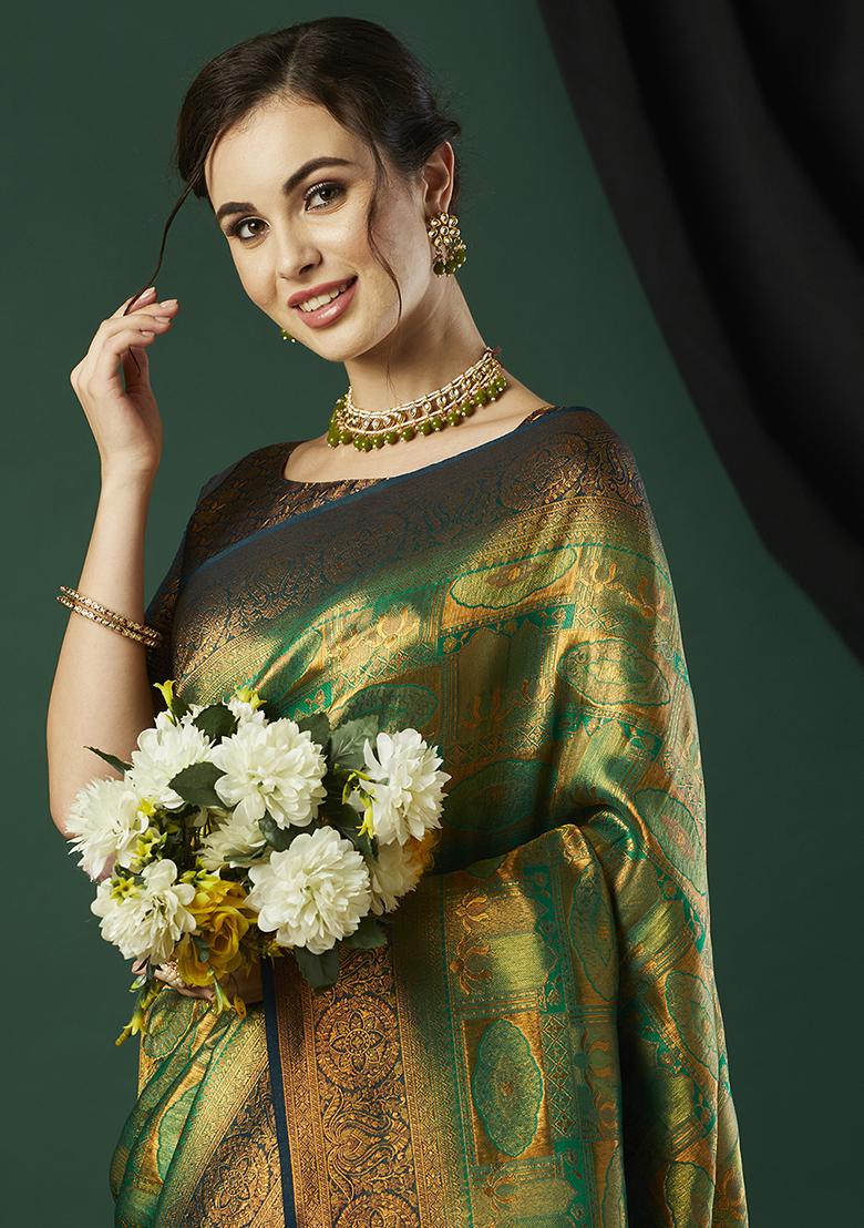 Green Zari Work Kanjeevaram Silk Saree Set