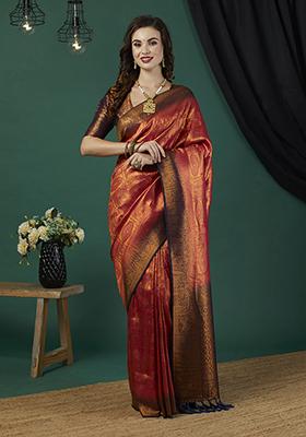 Red Zari Work Kanjeevaram Silk Saree Set