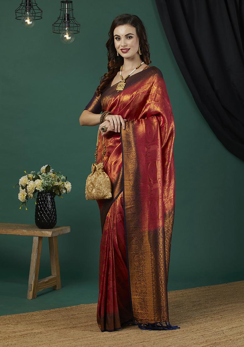 Red Zari Work Kanjeevaram Silk Saree Set