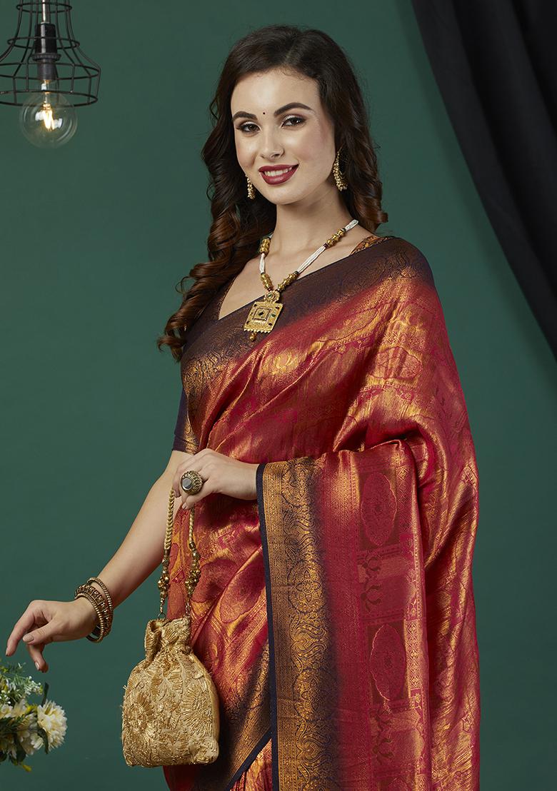 Red Zari Work Kanjeevaram Silk Saree Set