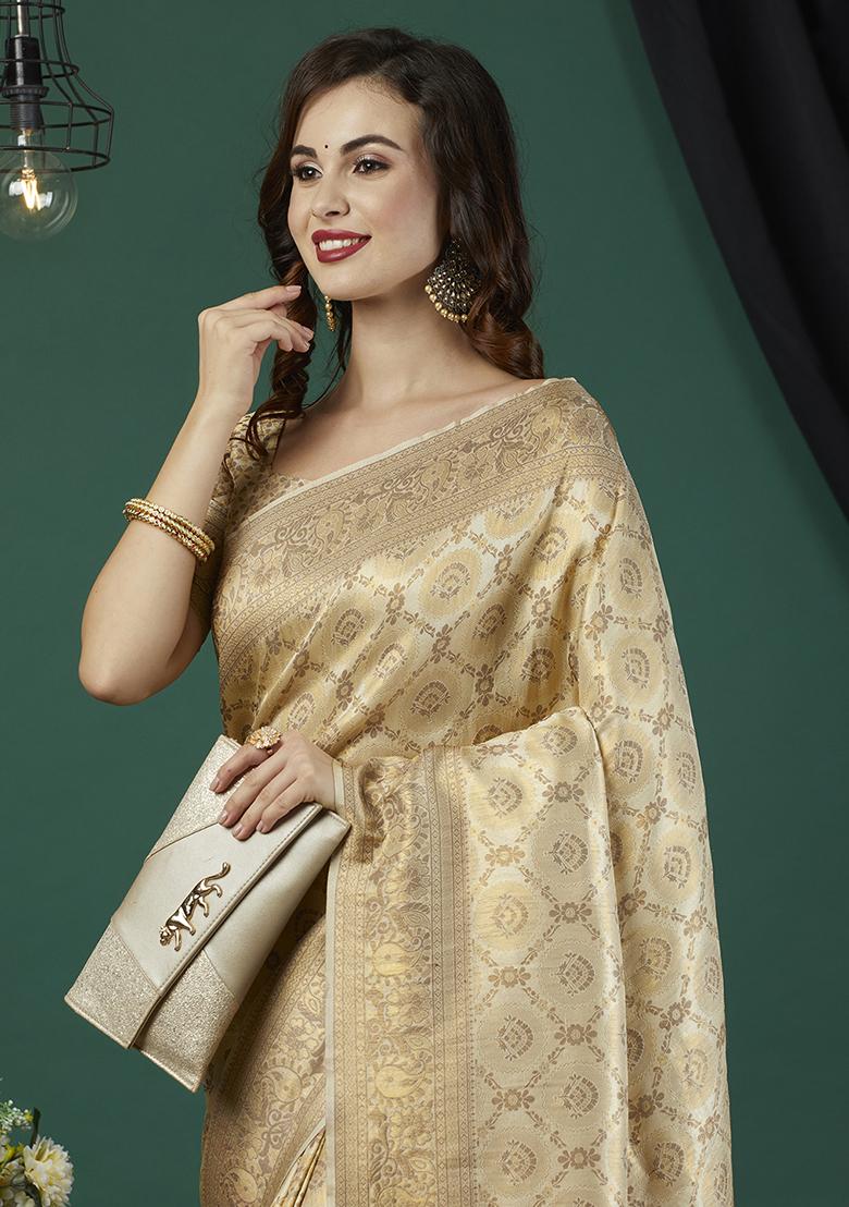 Chiku Brown Zari Embroidered Kanjeevaram Silk Saree Set