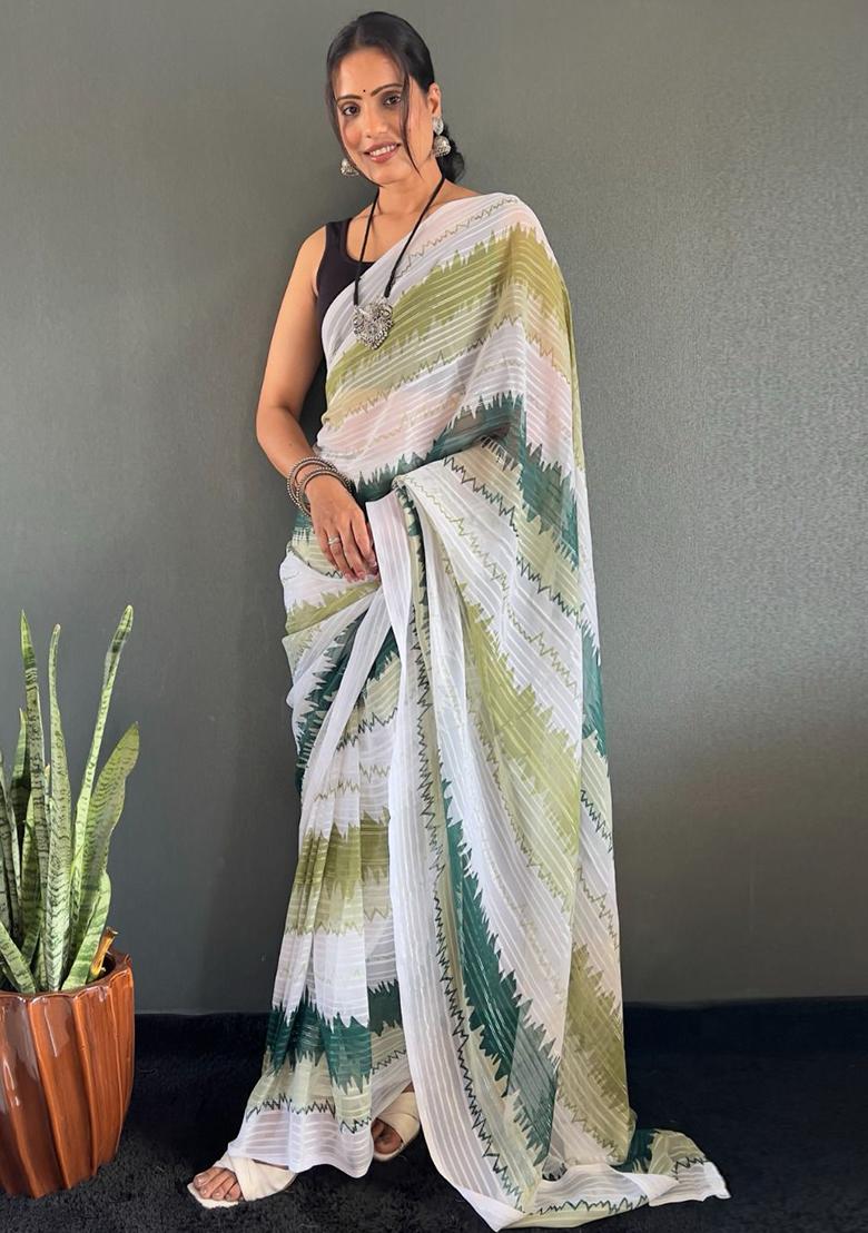 Multicolour Printed Nylon Saree Set