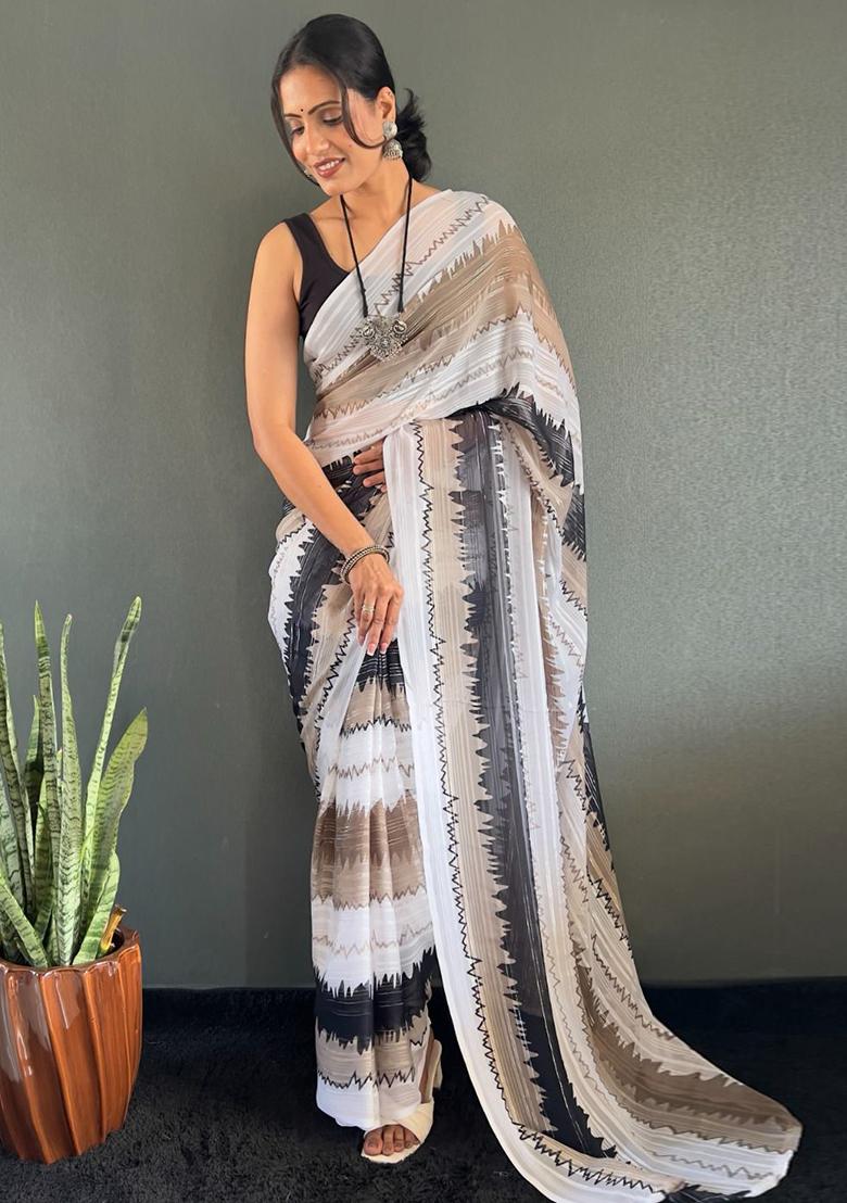 Multicolour Printed Nylon Saree Set