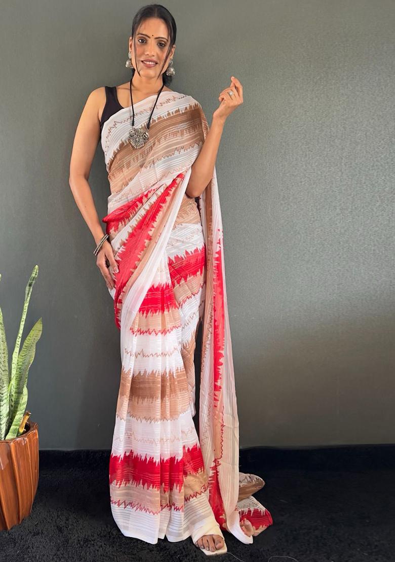 Multicolour Printed Nylon Saree Set