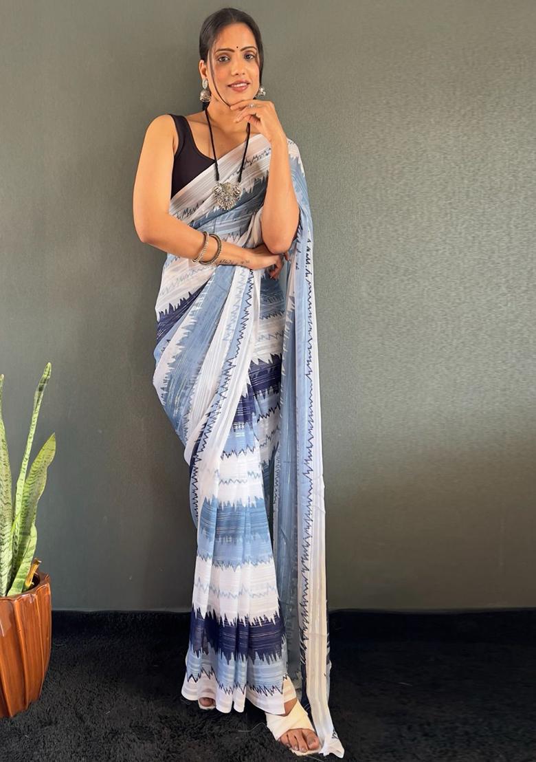 Multicolour Printed Nylon Saree Set