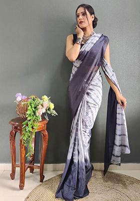 Violet Printed Chinon Saree Set