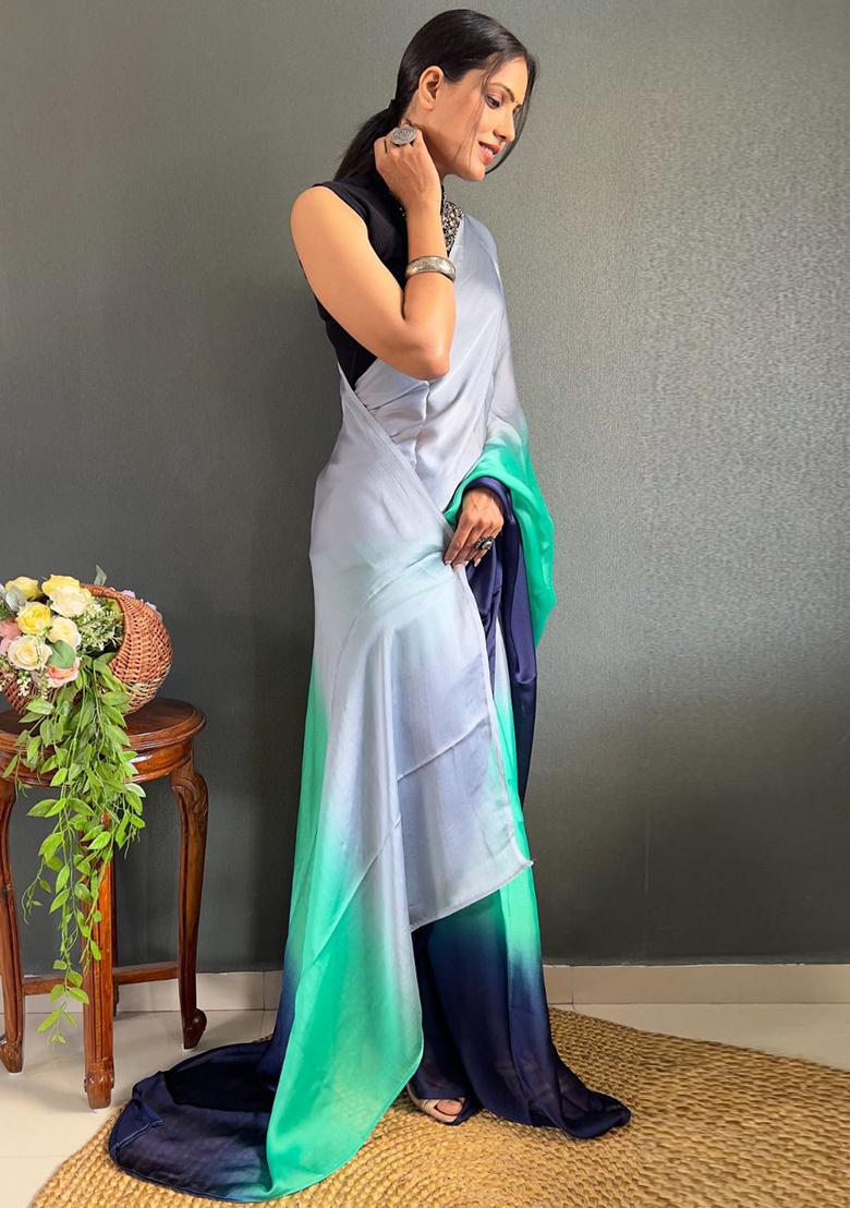 Multicolour Printed Georgette Saree Set