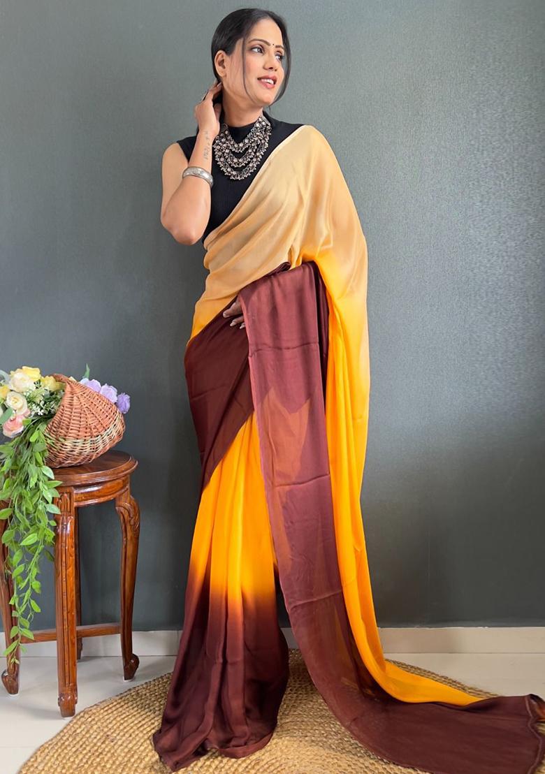 Multicolour Printed Georgette Saree Set